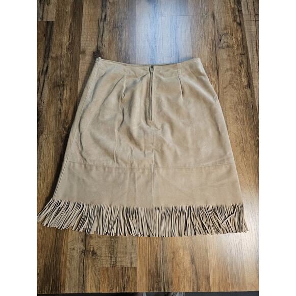 Zebra Leather Canada Tan Suede Leather Fringe Skirt Women's 6 Western Vintage - Picture 8 of 9